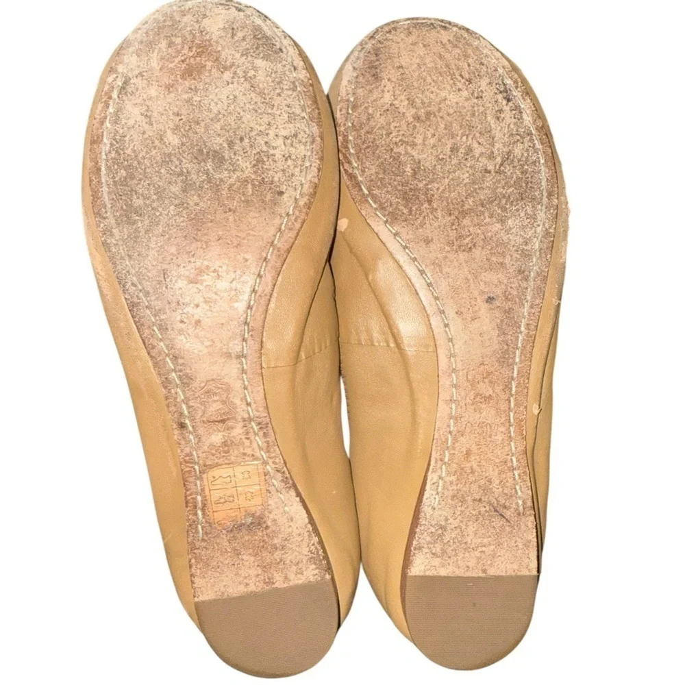 ▶️ Tory Burch ◀️ Caroline Ballet Flat Sand Gold/ Black logo flat shoes 8.5